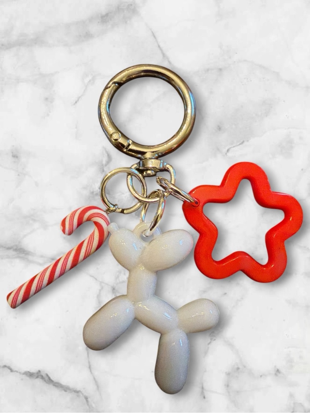 Festive Red & White Balloon Dog Keychain Charm